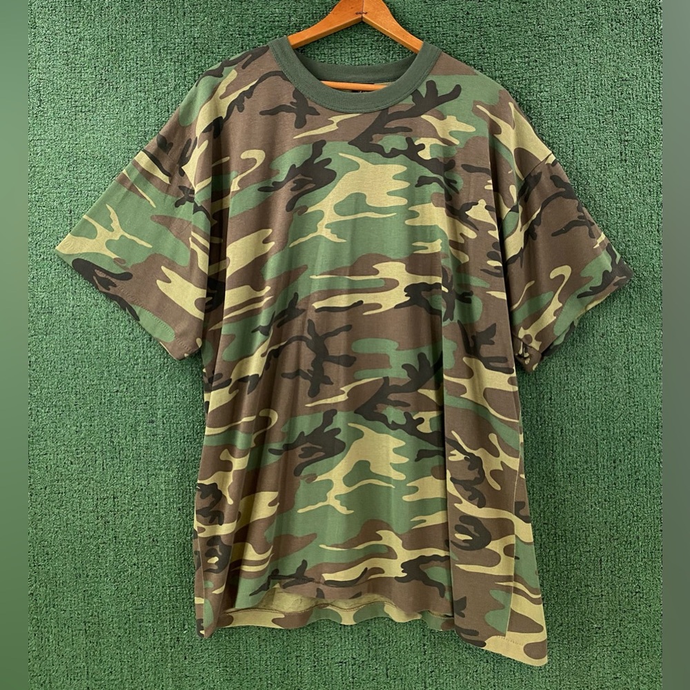 Vintage 80’s Camouflage Camo Single Stitch Ringer T-Shirt Men’s XL USA Made